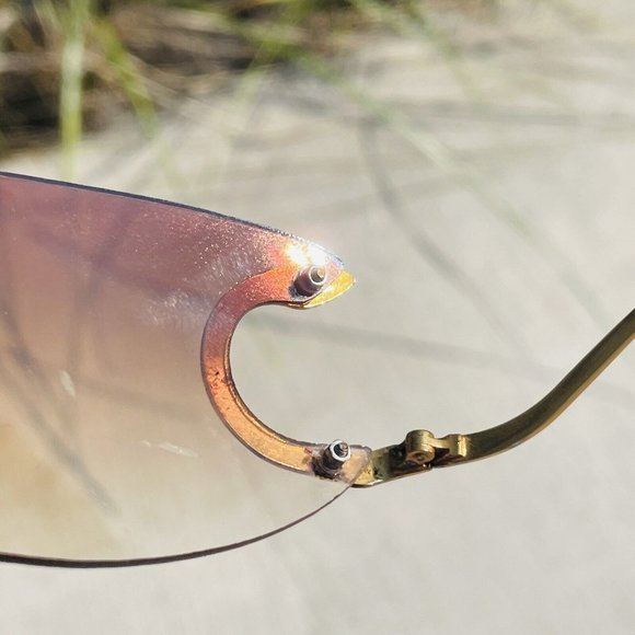 Vintage Damaged Unmarked Rare Sunglasses Gold Tone And Brown Tint Shield Lens - Picture 14 of 16
